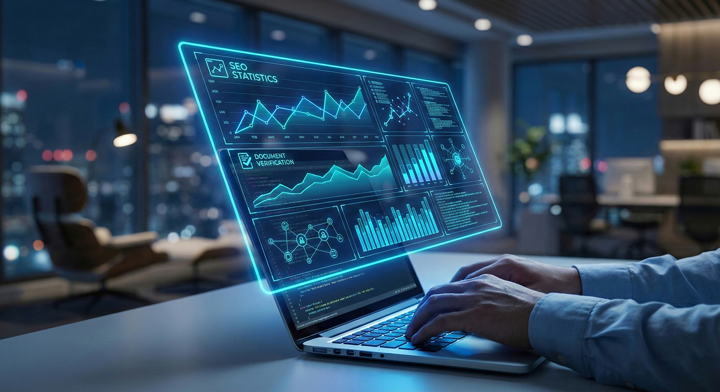 Digital analytics dashboard displaying website traffic data and qualification metrics
